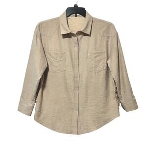 ANDTHEWHY Tan‎ Suede Fringe Western Shirt Jacket Women's - Size M - B9